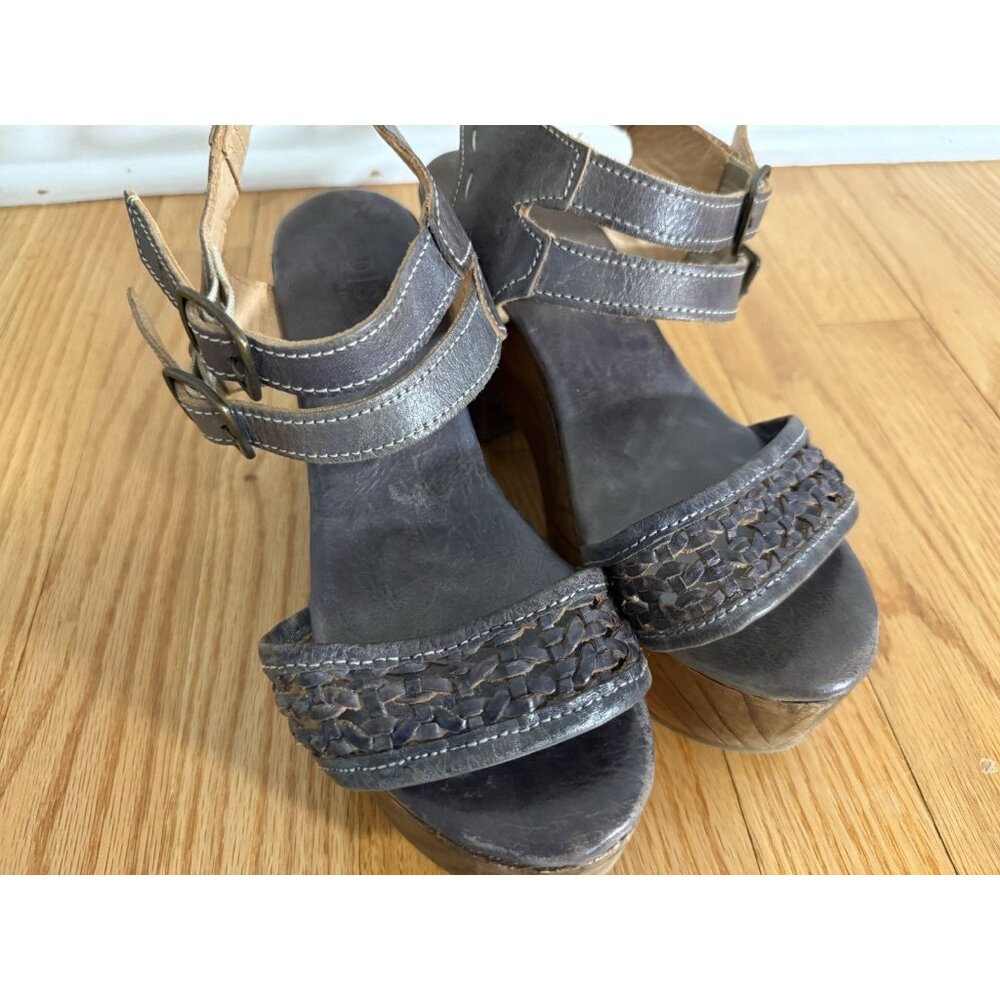 Bed Stu Womens 7.5 Kenya Sandals Distressed Leather Platform Chunky Wooden Heels - Picture 13 of 13